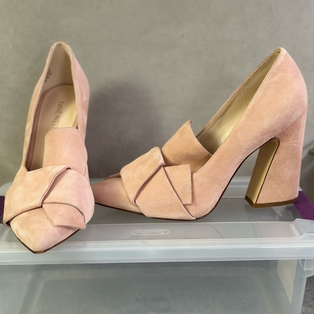 Light pink toe covered heels